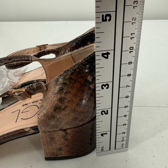 NEW AGL Women's Embossed Brown Snake Print Leather Block Heel Sandals Size 37.5 - Picture 10 of 11